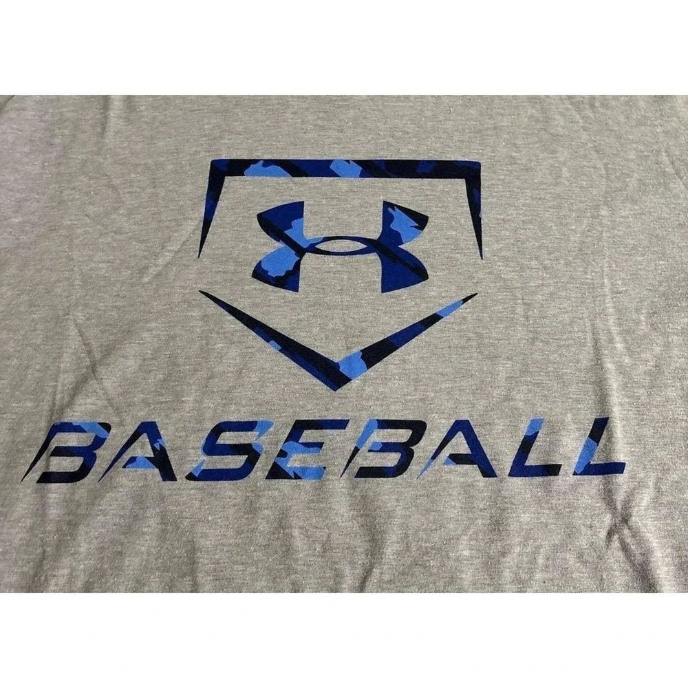 Under Armour Baseball Tshirt (XL) Gray & Blue Baseball shirt (Heat Gear)